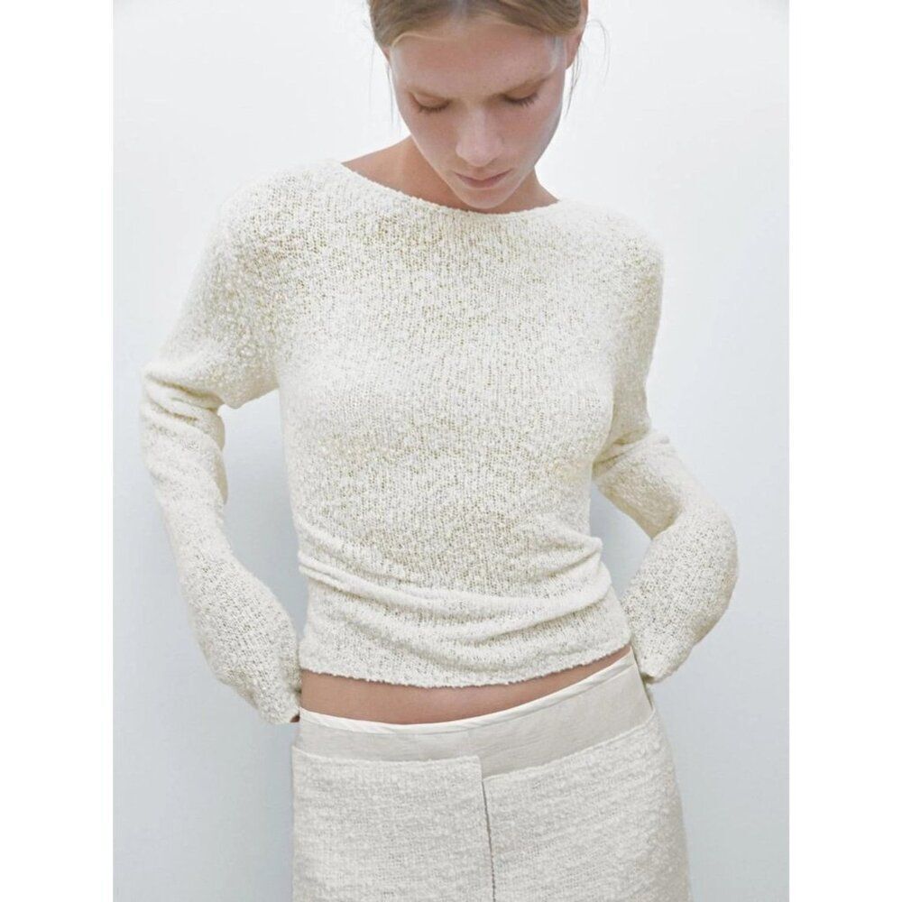 Massimo Dutti Womens Sweater Size XS Ecru Pullover Lightweight 5749/555 NWOT
